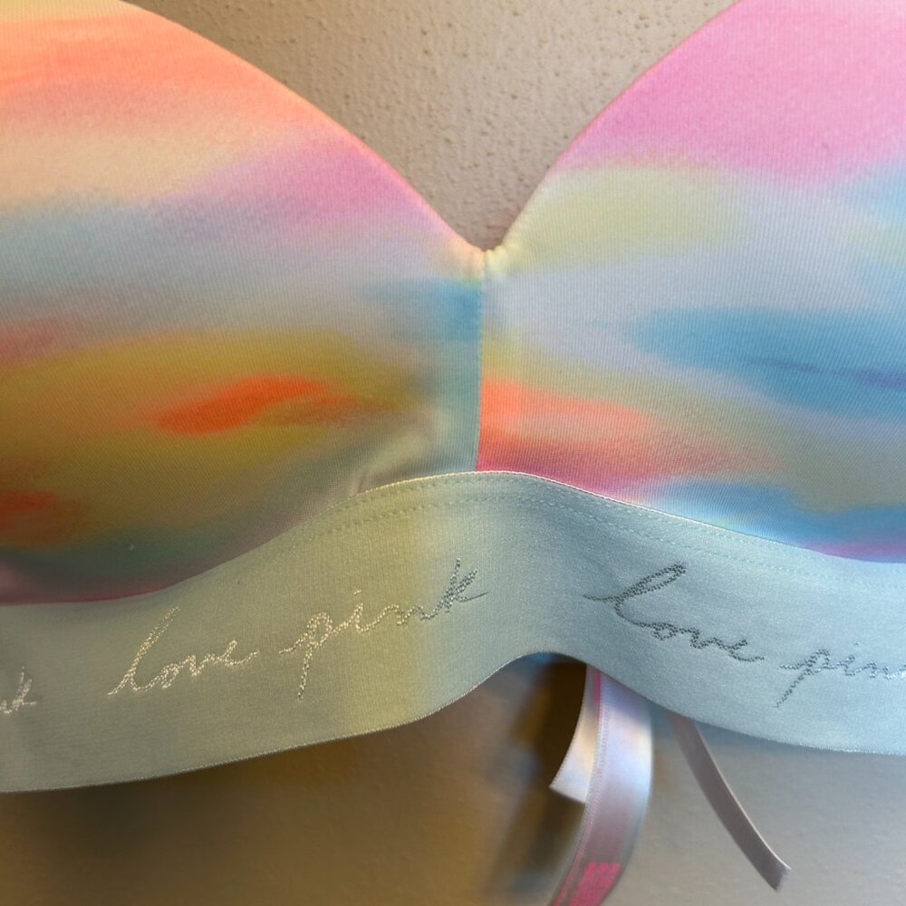 PINK Victoria's Secret Pastel Rainbow Push-Up Bra - Picture 3 of 9